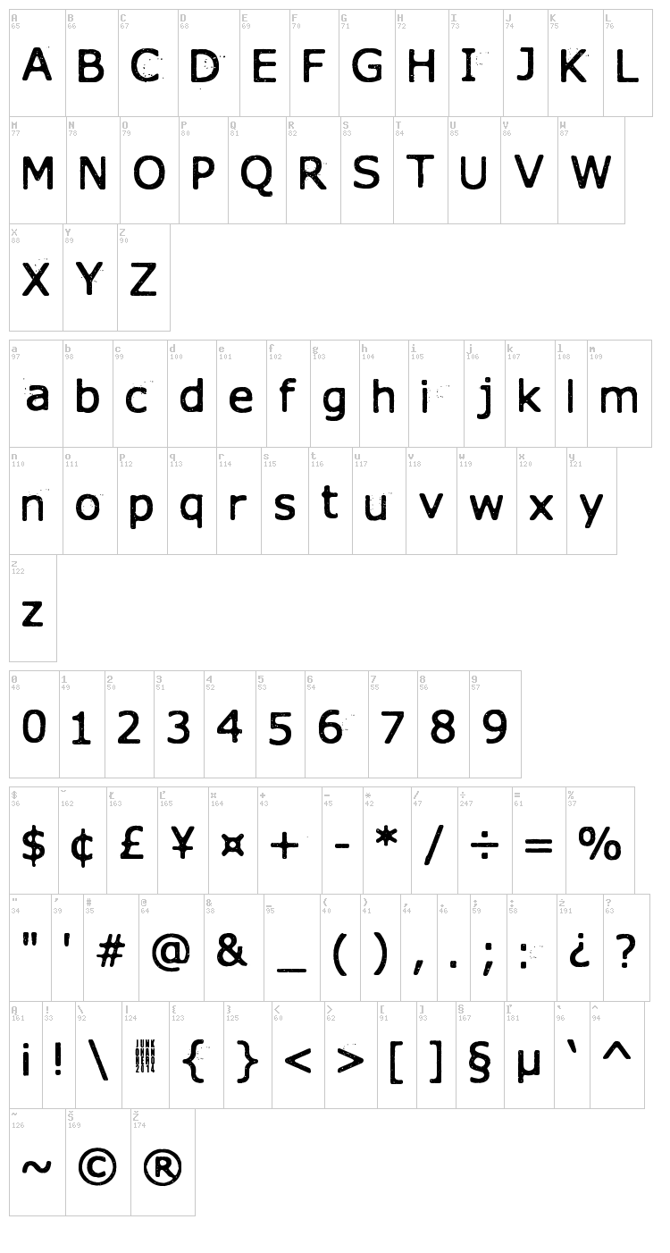 Xmas Year Zero font map